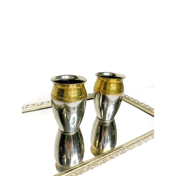 Stunning Rare Antique Silver and Brass Vases with Floral Design - Picture 2 of 10